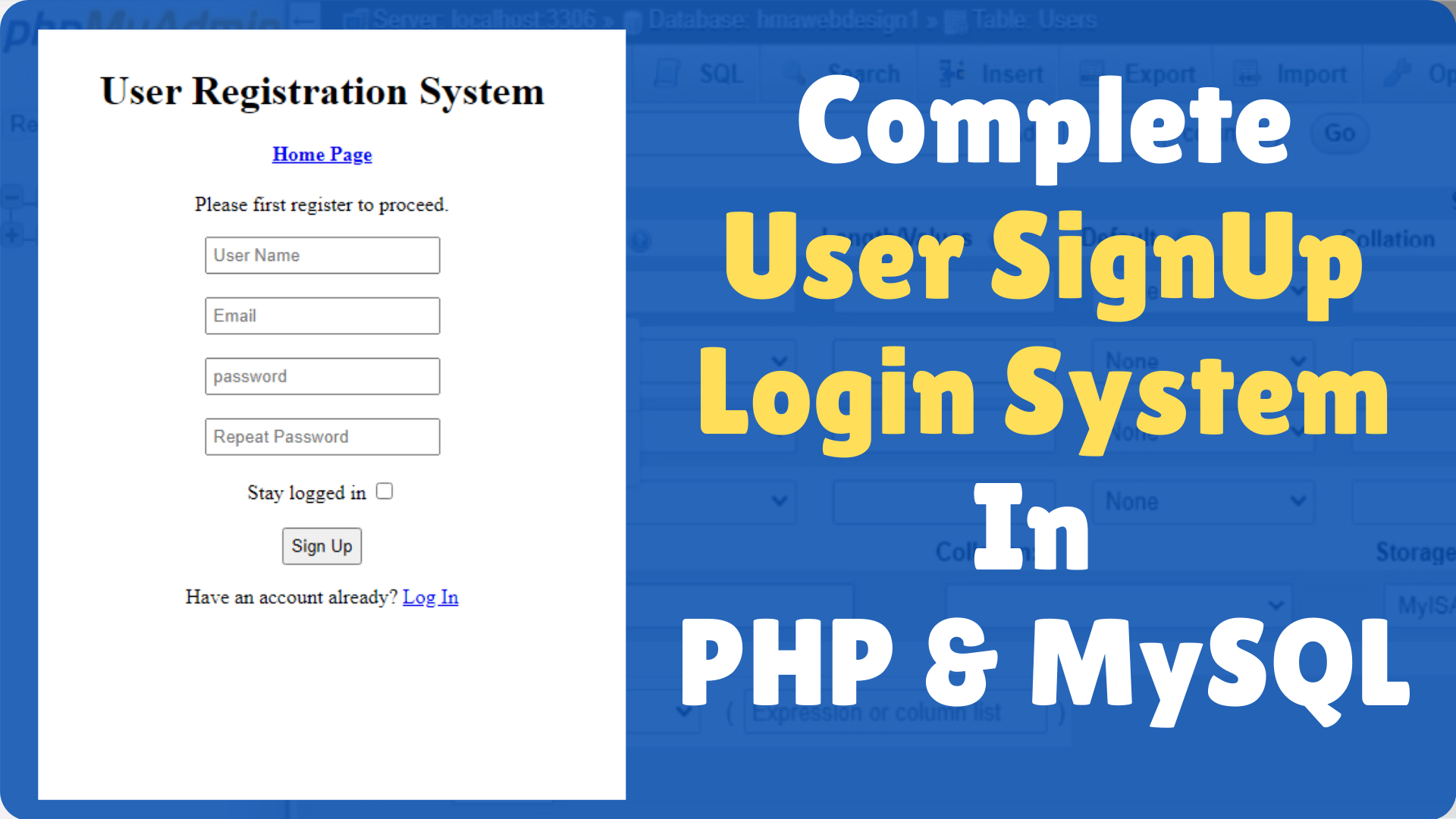 Registration and Login system using PHP and MySQL